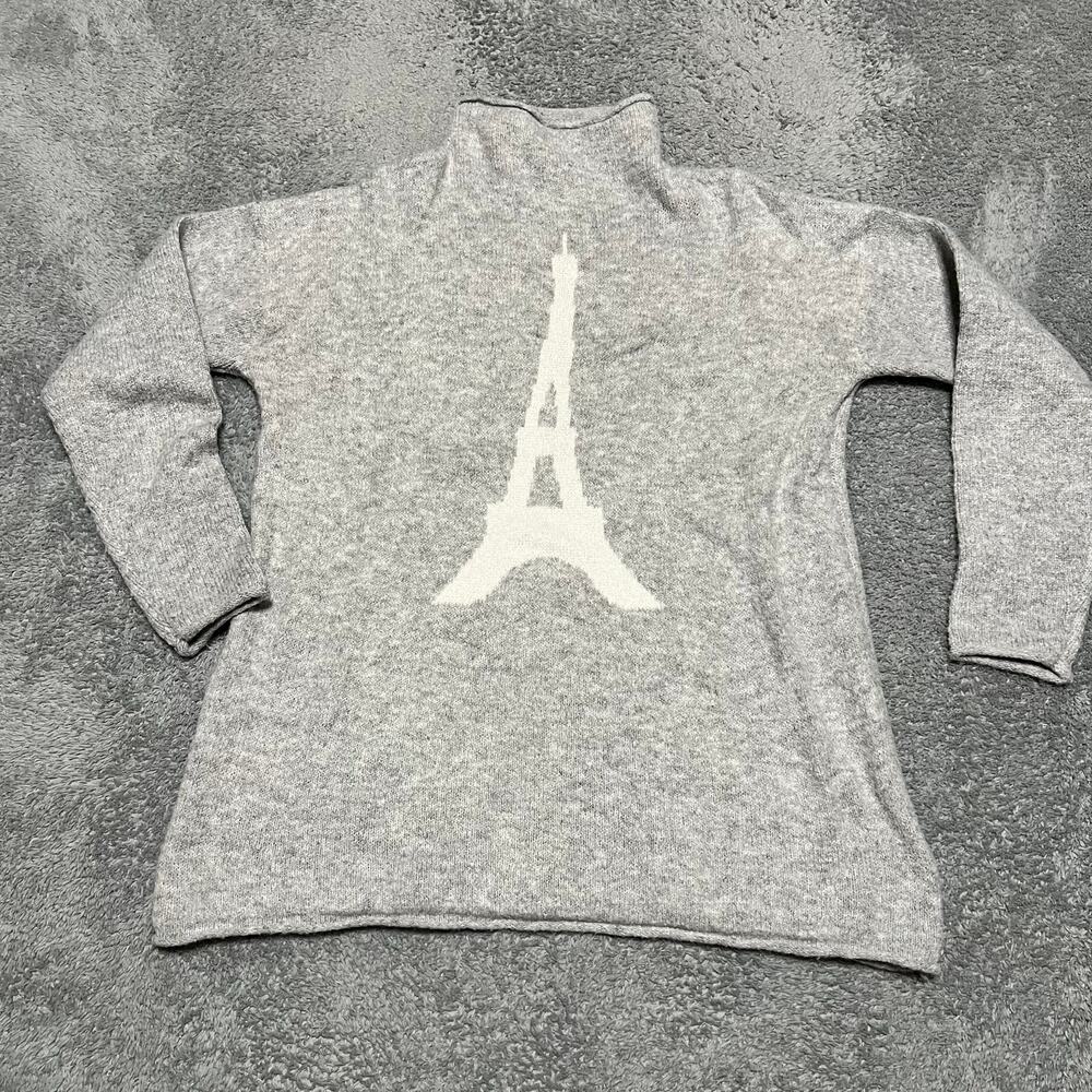 Cupcakes & Cashmere Eiffel Tower Sweater Womens Medium Gray Pullover Mock Neck